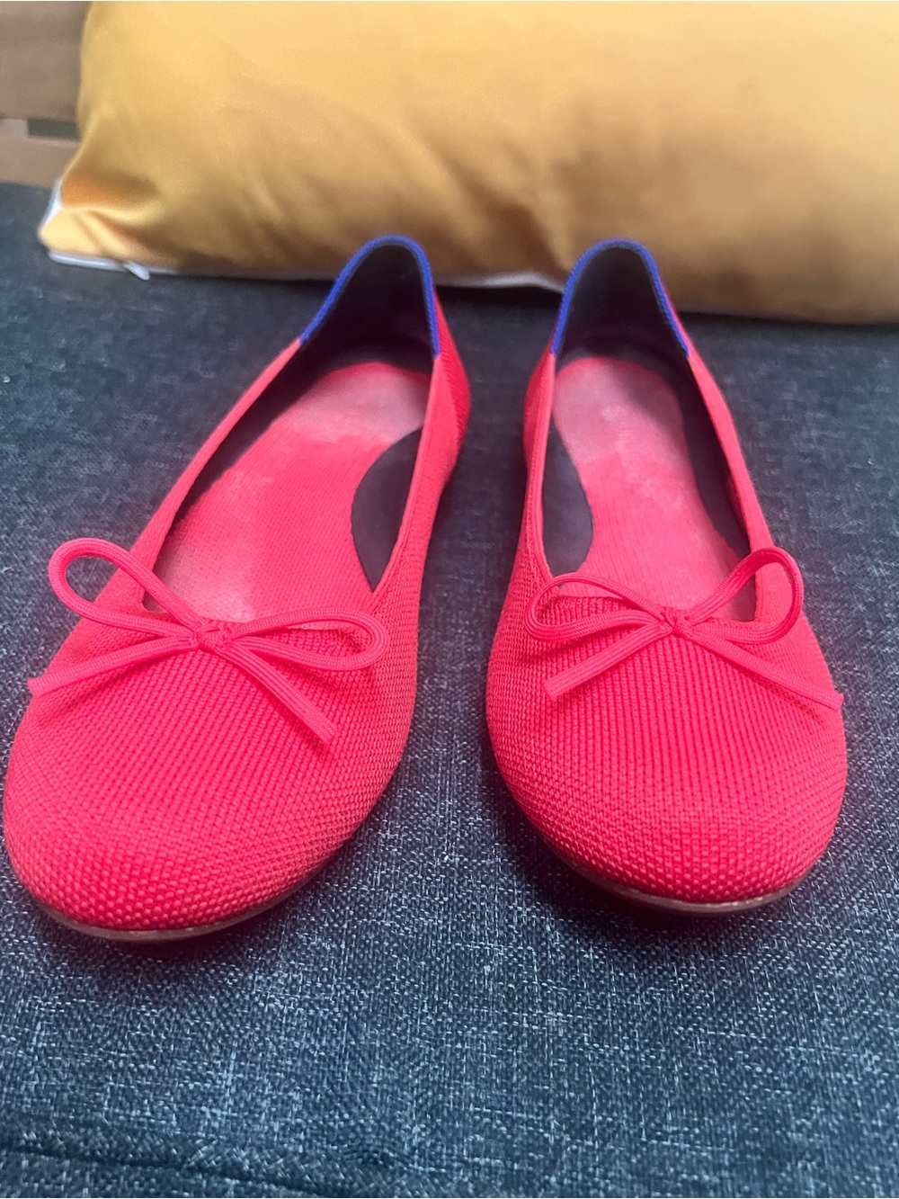 Rothy's Red Knit Ballet Flats with Bow Trim